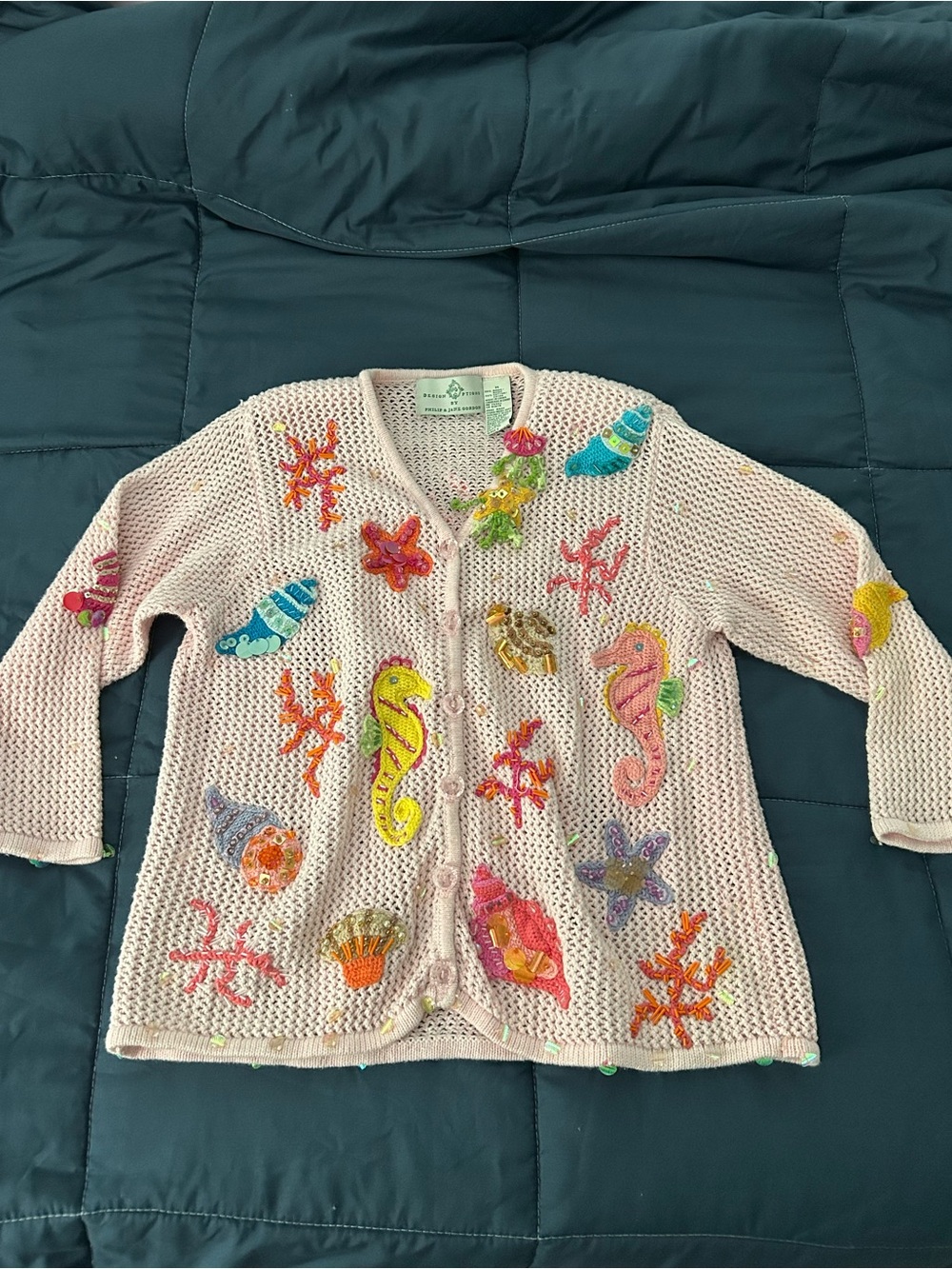 Vintage Philip and Jane Gordon Pink Sea Life Cardigan Sweater
